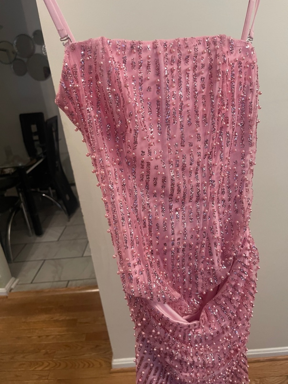 Oh Polly Ziya - Embellished draped strapless A-Line mini Dress  in Pink